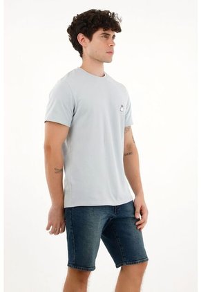 Camiseta Básica Azul Con Estampado Para Hombre