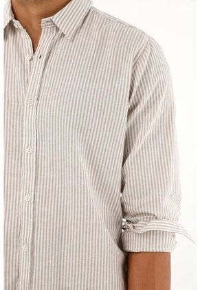Camisa Café A Rayas Manga Larga Para Hombre