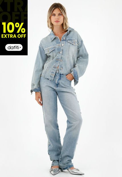 Chaqueta Azul Tipo Trucker Para Mujer