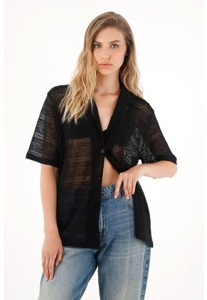 Tennis Camiseta Negra Tipo Bowling Para Mujer