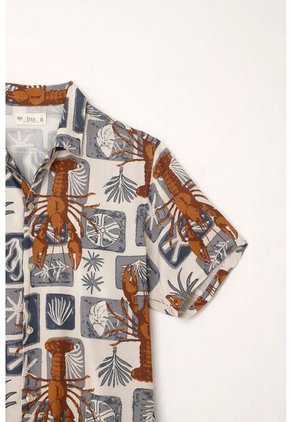 Tennis Camisa Tipo Bowling Con Estampado De Langostas Para Hombre