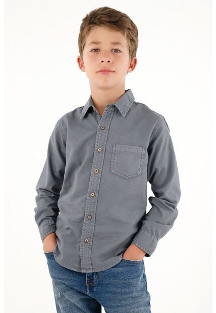Camisa Oxford Manga Larga Azul Para Niño