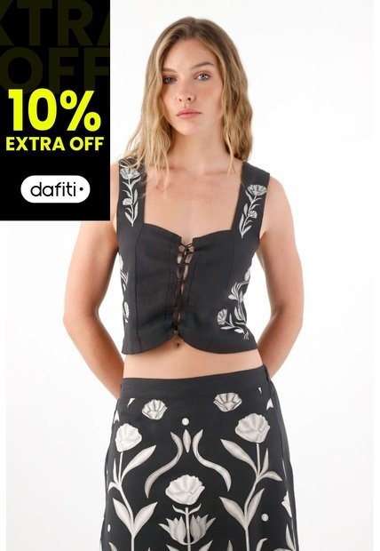 Tennis Camisa Tipo Corsé En Lino 100% Negra Para Mujer
