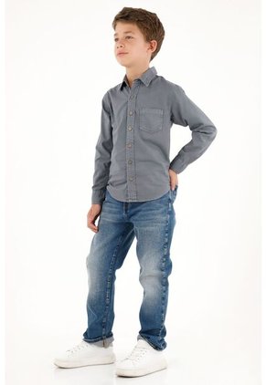 Camisa Oxford Manga Larga Azul Para Niño