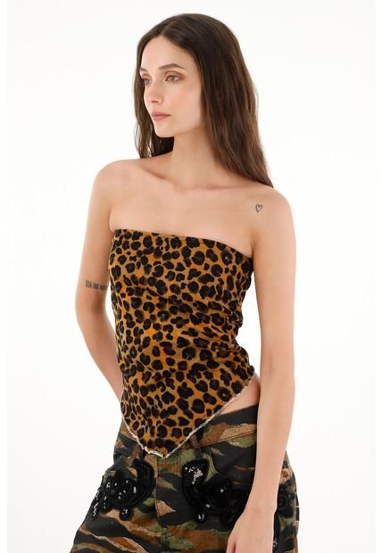 Tennis Camisa Strapless Estampado Animal Print Para Mujer