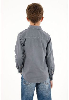 Camisa Oxford Manga Larga Azul Para Niño