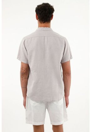 Tennis Camisa Gris Manga Corta En 100% Lino Para Hombre