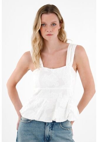 Tennis Camisa Crudo Con Bordado De Flores A Tono Para Mujer Tennis