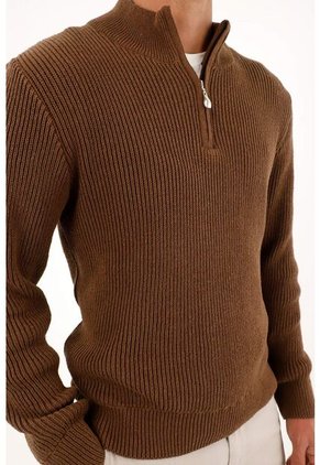 Buzo Café De Cuello Alto Con Cierre Para Hombre