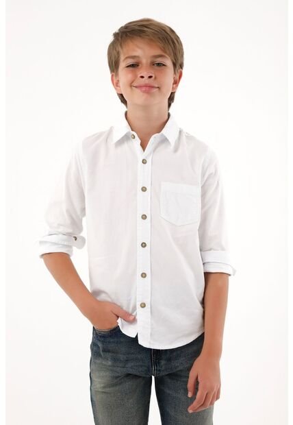 Camisa Oxford Manga Larga Blanca Para Niño