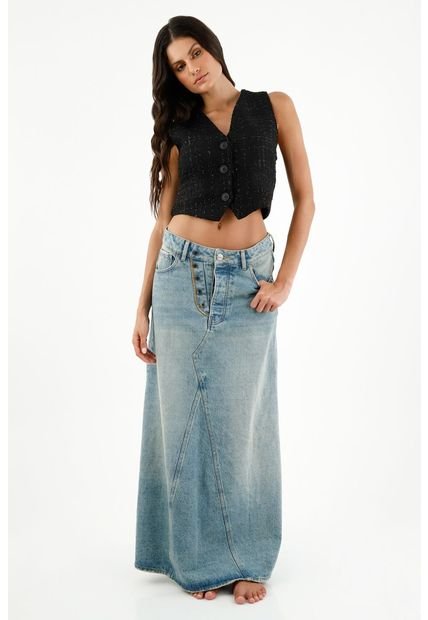 Falda Larga En Denim Azul Para Mujer
