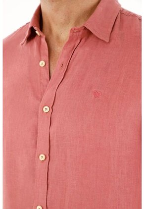 Camisa Manga Corta En 100% Lino Naranja Para Hombre