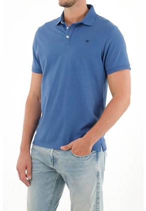 Tennis Polo Azul Slim Fit Lycra-Algodón Para Hombre