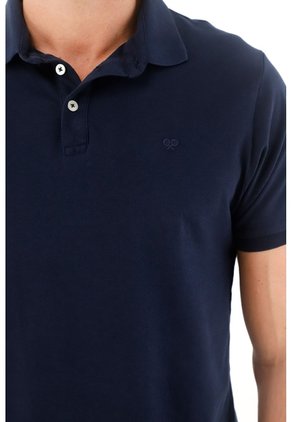Tennis Polo Azul Slim Fit Cuello Tejido Para Hombre