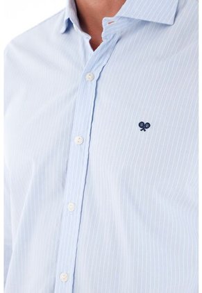 Camisa En Popelina Manga Larga Azul Para Hombre