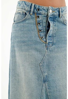 Falda Larga En Denim Azul Para Mujer