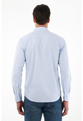 Camisa En Popelina Manga Larga Azul Para Hombre