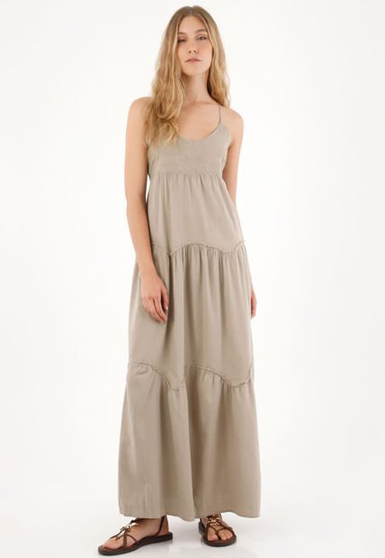 Vestido Largo Con Escote En V Café Para Mujer