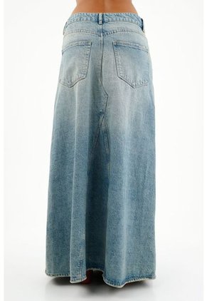 Falda Larga En Denim Azul Para Mujer