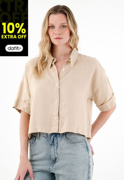 Camisa Café 100% Lino Para Mujer