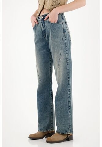 Tennis Jean Wide Leg Tiro Alto Azul De Silueta Ajustada Para Mujer Tennis