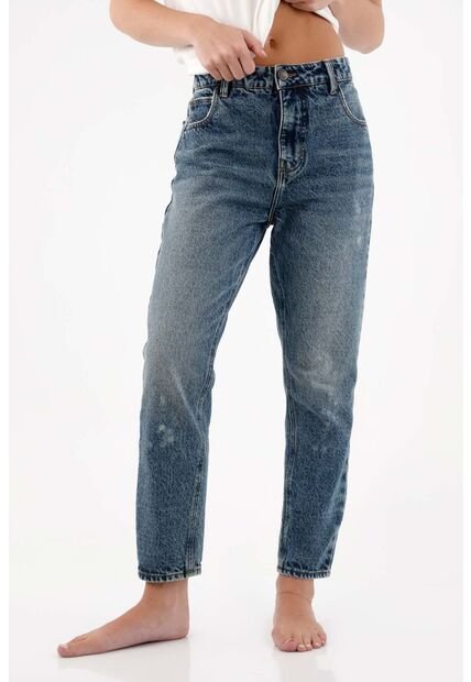 Tennis Jean Recto De Tiro Alto Azul Para Mujer