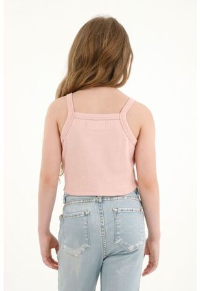 Camiseta Crop Rosada En Rib Para Niña