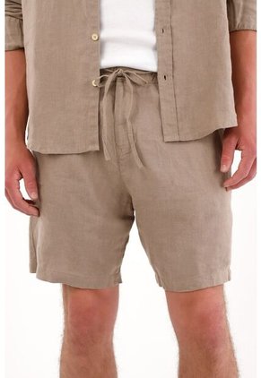 Tennis Bermuda En 100% Lino Con Bolsillos Café Para Hombre