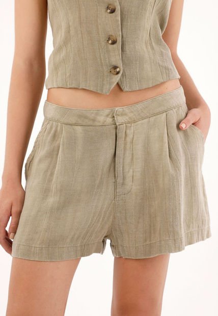 Short De Tiro Alto Con Prenses Café Para Mujer