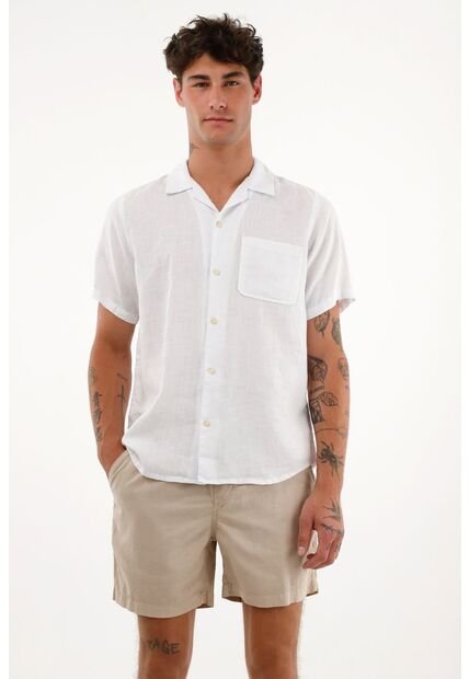 Tennis Camisa Crudo Manga Corta En 100% Lino Para Hombre