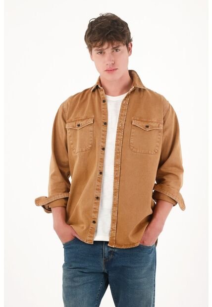 Tennis Chaqueta Tipo Camisa Con Efecto Vintage Café Para Hombre