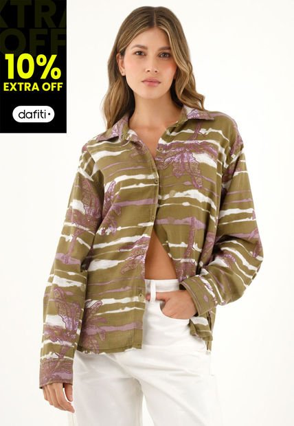 Camisa Manga Larga Estampada Para Mujer