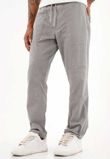 Pantalón Recto Gris Con Pretina Elástica Para Hombre