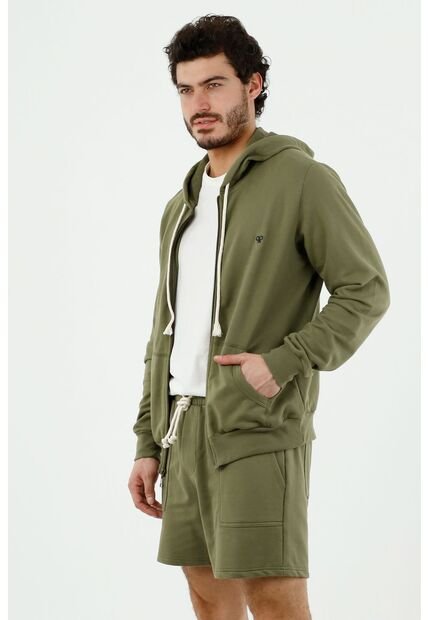 Buzo De Hombre, Silueta Amplia, Con Capucha, Manga Larga, Color Verde