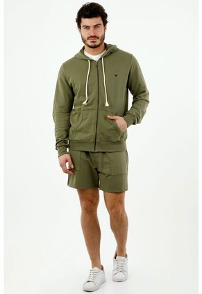 Buzo De Hombre, Silueta Amplia, Con Capucha, Manga Larga, Color Verde