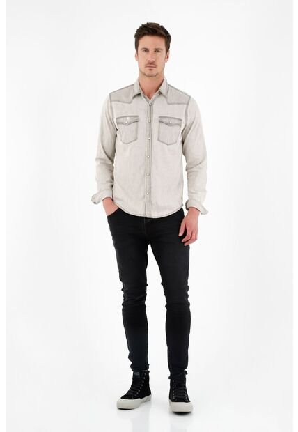 Tennis Camisa Gris Con Bolsillos En Frente Para Hombre