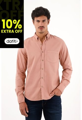 Camisa Oxford Manga Larga Rosada Para Hombre Tennis