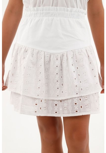 Falda Blanca Corta En Ojalillo Para Niña