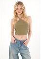 Tennis Camiseta Crop Cuello Halter Verde Para Mujer de Tennis