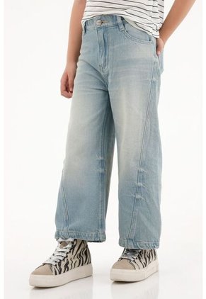 Jean Wide Leg Tono Claro Con Cortes En Costados Para Niña