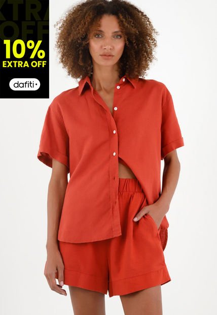 Camisa Manga Corta  De Botones Para Mujer