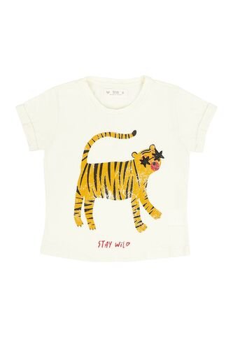 Camiseta Manga Corta Con Estampado De Tigre Para Niña Tennis