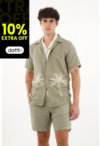 Tennis Camisa Tipo Bowling Con Diseño De Palmeras Para Hombre Tennis