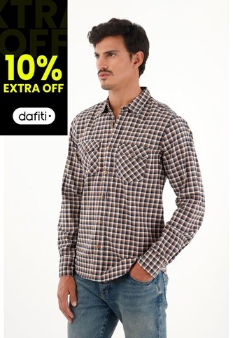 Tennis Camisa Leñadora Con Botones En Madera Café Para Hombre Tennis