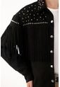 Chaqueta Con Flecos Y Taches Negra Para Mujer de Tennis