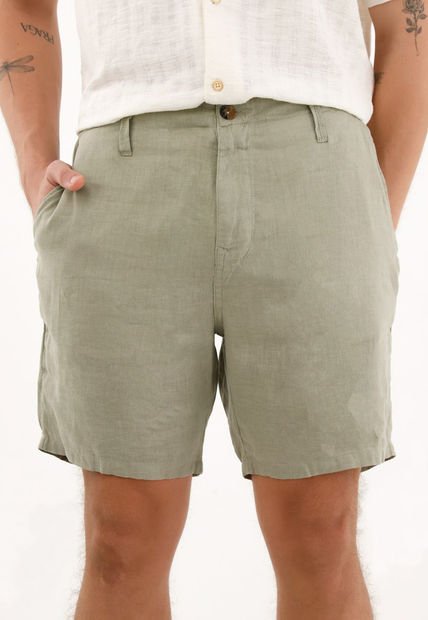 Bermuda Chino En 100% Lino Verde Para Hombre