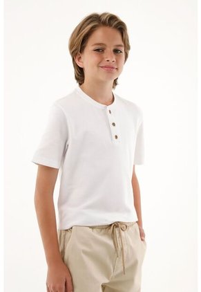 Camiseta Blanca Con Perilla De Botones Para Niño