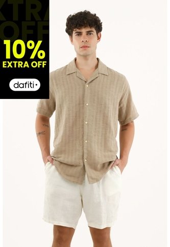 Camisa Café Tipo Bowling Manga Corta Para Hombre Tennis