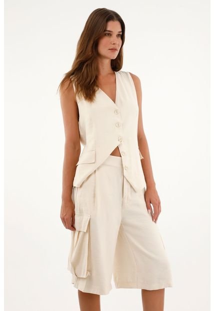 Bermuda Larga Crudo Con Bolsillos Para Mujer