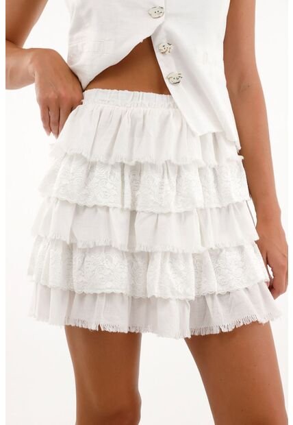 Falda Corta Con Boleros Y Encaje Para Mujer